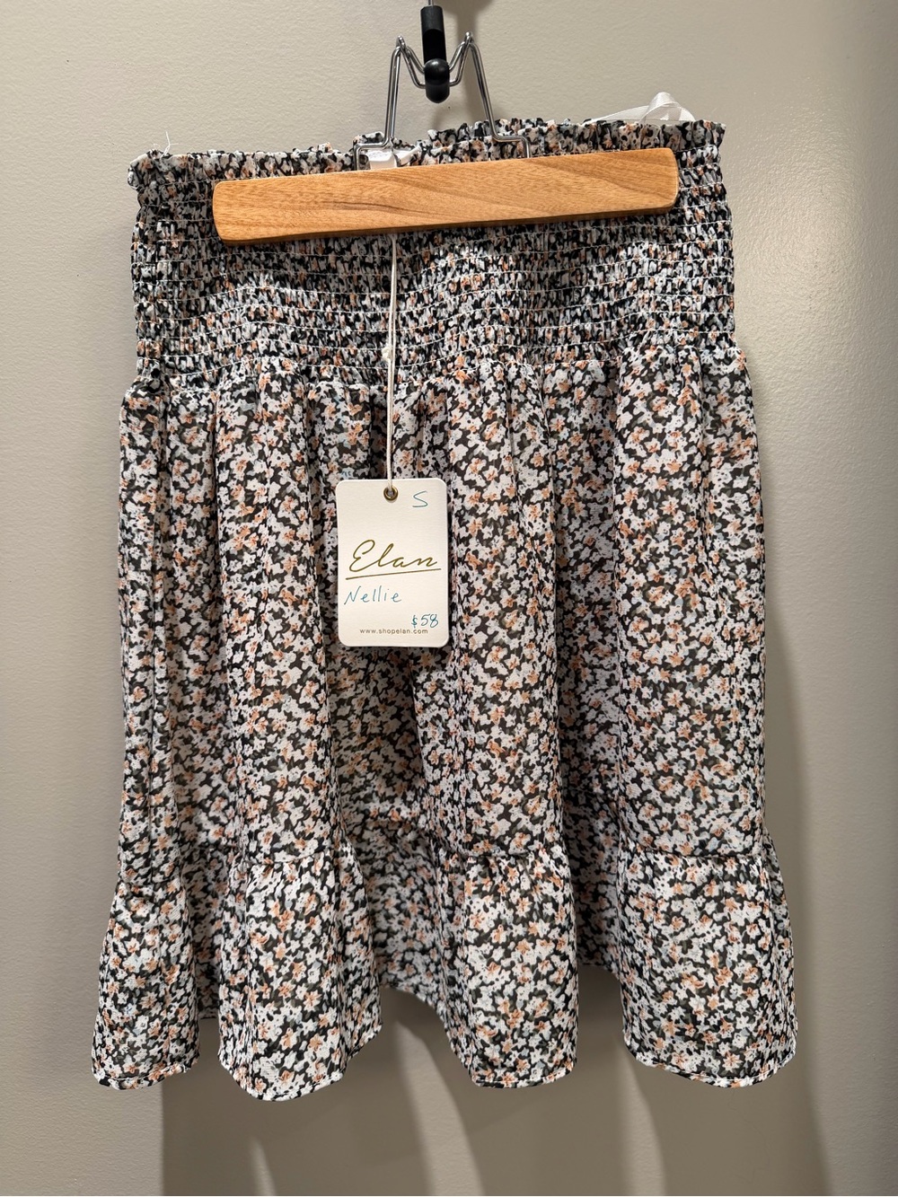 Elan Nellie Mini Skirt in Black, White & Tan Floral
